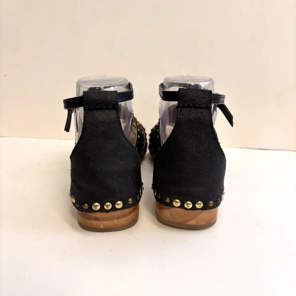 FREE PEOPLE Wooden Heels Black Leather North Shore Sandals Women’s 38 (US 7.5-8) - Picture 6 of 10